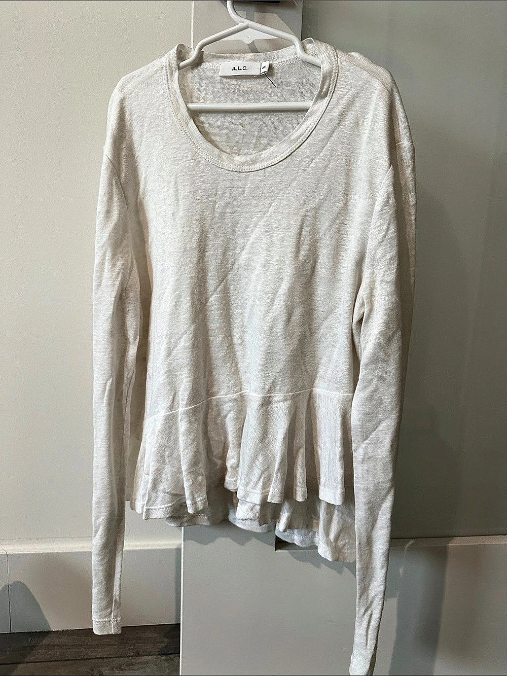 A.L.C. Long Sleeve Peplum Top in White Size XS Like New